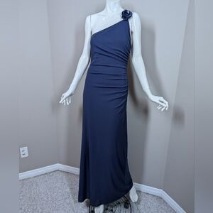 Laundry by Shelli Segal Navy Formal Gown Size 4 NWT One Shoulder Beaded Sequin
